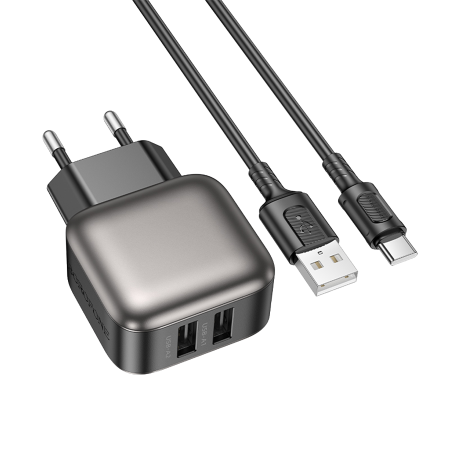 USB punjač sa kablom 1m USB to Type-C BOROFONE BAS51A Absolute dual-port charger set Type-C black