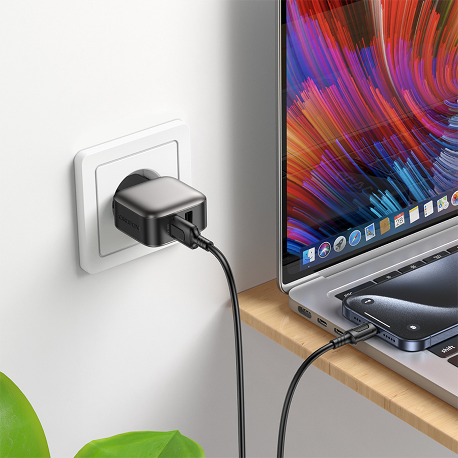 USB punjač sa kablom 1m USB to Type-C BOROFONE BAS51A Absolute dual-port charger set Type-C black