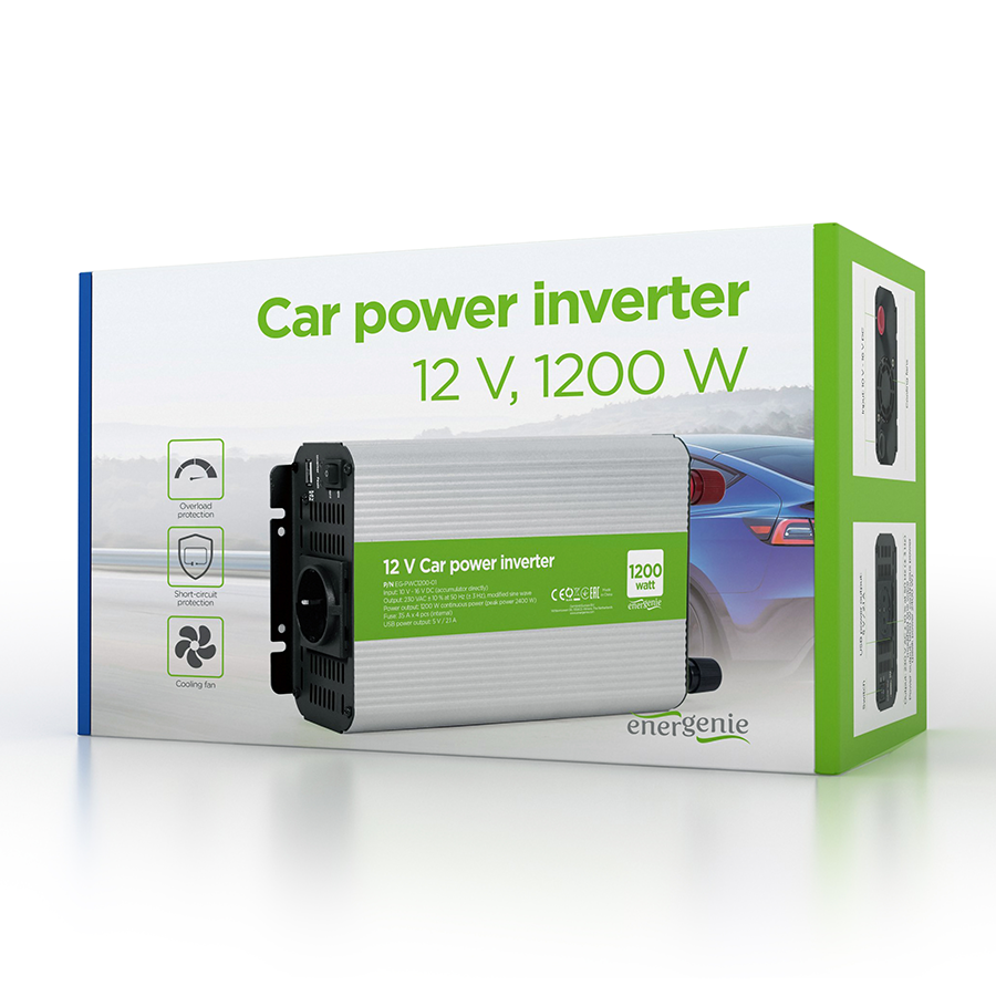 DC-AC inverter za auto GEMBIRD, in12Vout220V 1200W EG-PWC1200-01