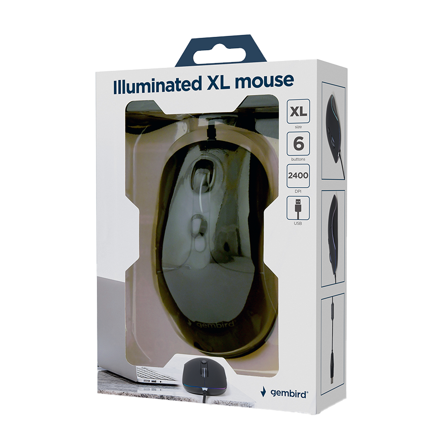Miš GEMBIRD MUS-UL-02, USB, large size illuminated, black, 2400 dpi