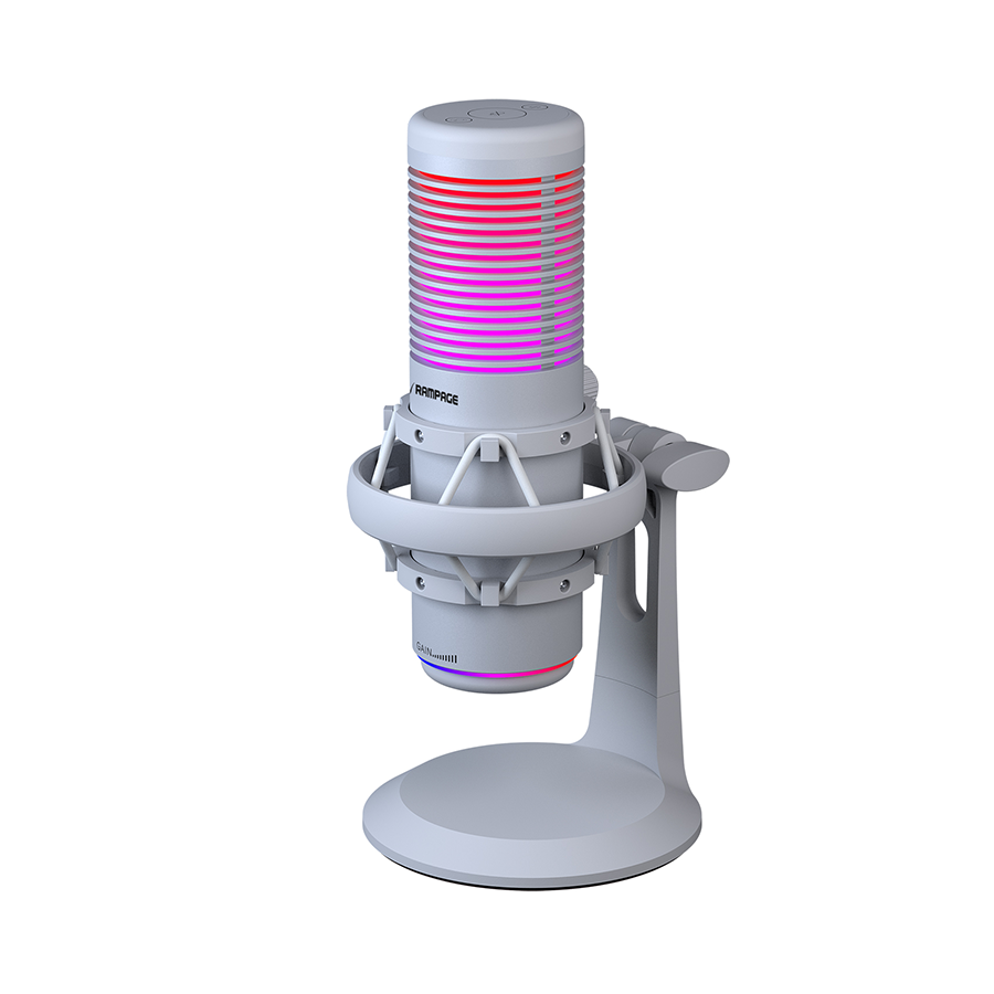 Mikrofon gaming RAMPAGE BEMOL RGB White Microphone with Shock Mount and Pop Filter for Gaming, Streaming, Podcasts, 41148