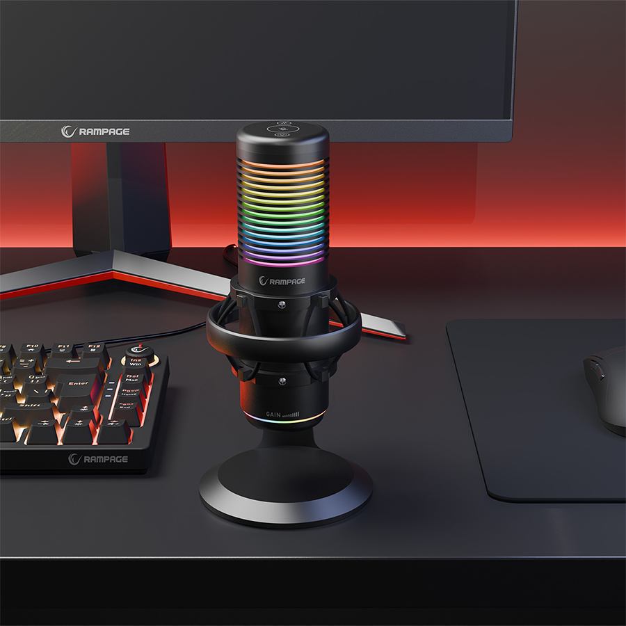 Mikrofon gaming RAMPAGE Bemol RGB Black Microphone with Shock Mount and Pop Filter for Gaming, Streaming, Podcasts, 41147