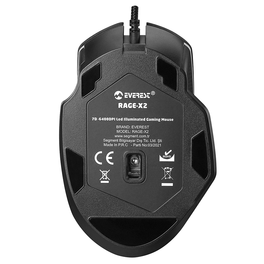 Miš gaming Everest Everest RAGE-X2 Usb Black 800/1600/3200/4800/6400 DPI,, 7D, Sunplus 199 Gaming Mouse, 35122