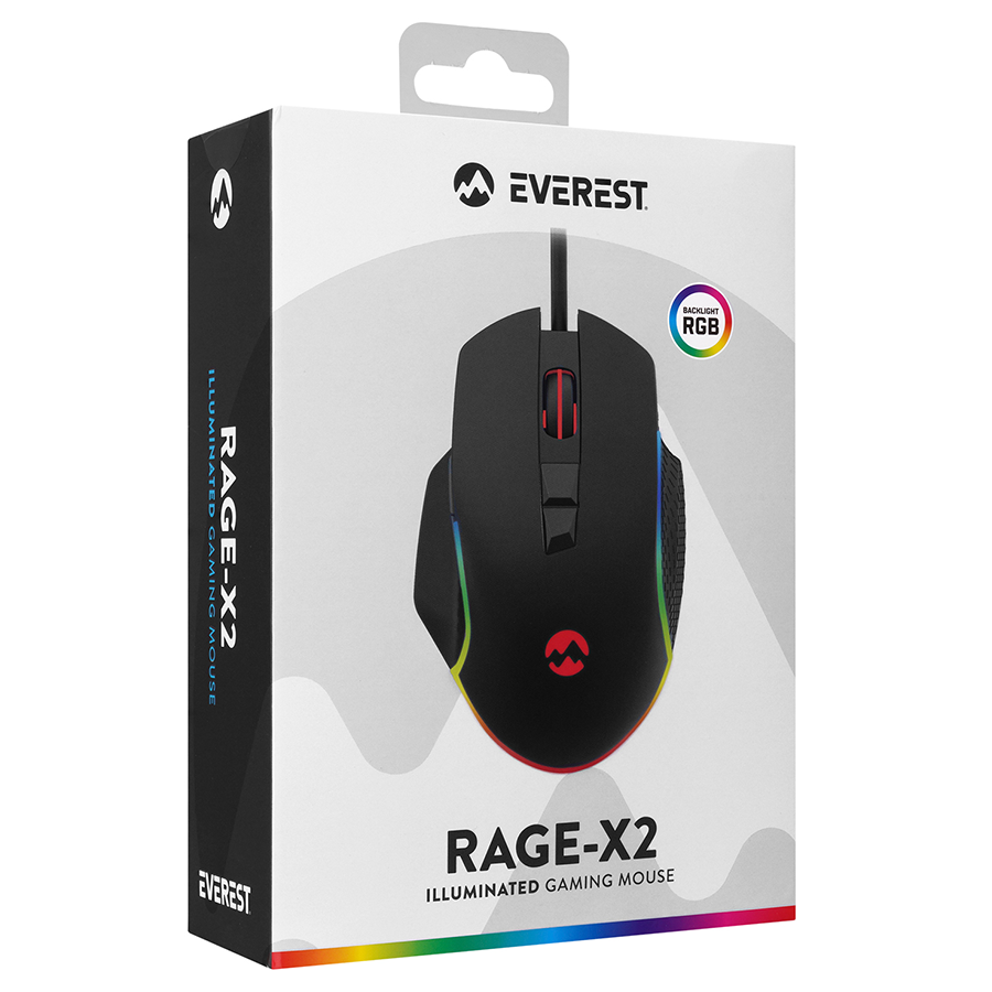 Miš gaming Everest Everest RAGE-X2 Usb Black 800/1600/3200/4800/6400 DPI,, 7D, Sunplus 199 Gaming Mouse, 35122