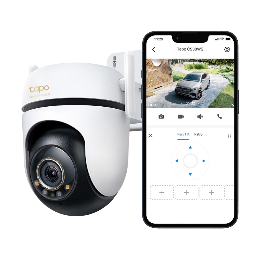 TP-Link Tapo C530WS Outdoor Pan/Tilt Security Wi-Fi Camera, 3K 5MP (2880x1620), 2.4 GHz, 2 x External Antennas, 1 x Ethernet Port, TAPO-C530WS