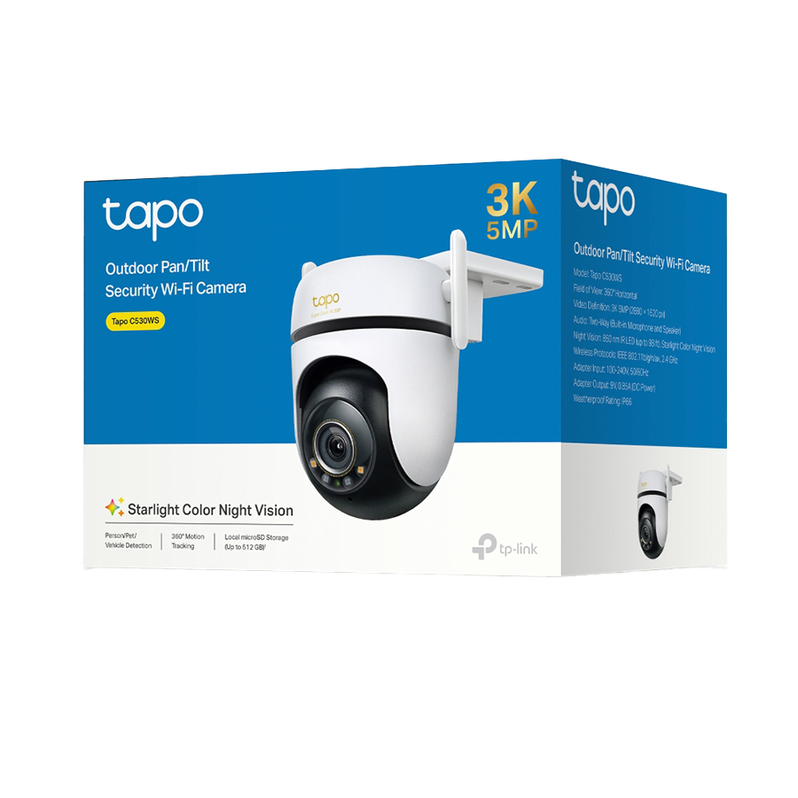 TP-Link Tapo C530WS Outdoor Pan/Tilt Security Wi-Fi Camera, 3K 5MP (2880x1620), 2.4 GHz, 2 x External Antennas, 1 x Ethernet Port, TAPO-C530WS