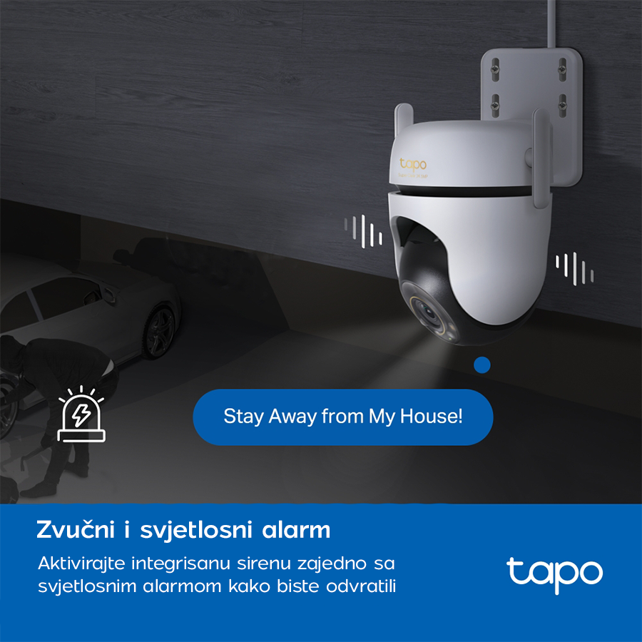 TP-Link Tapo C530WS Outdoor Pan/Tilt Security Wi-Fi Camera, 3K 5MP (2880x1620), 2.4 GHz, 2 x External Antennas, 1 x Ethernet Port, TAPO-C530WS