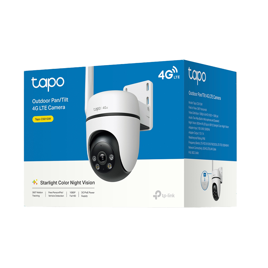 TP-Link Tapo C501GW Outdoor Pan/Tilt 4G LTE Camera, 1080p (1920x1080), 4G LTE, 1 x External Antenna, 1 x PoE Port, Horizontal 360 TAPO-C501GW