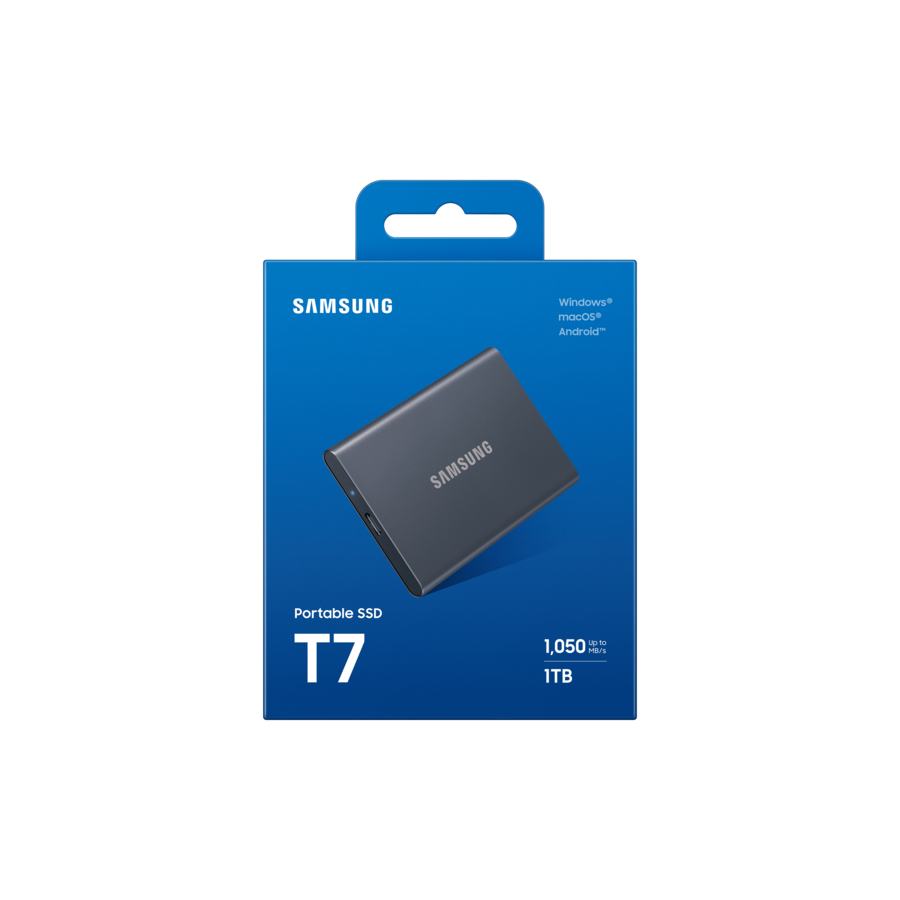 EXT.SSD SAMSUNG Portable T7 1TB USB 3.2 Gen 2 Sequential Read/Write : Up to 1,050MB/sec /Up to 1,000 MB/sec/siva/MU-PC1T0T/WW