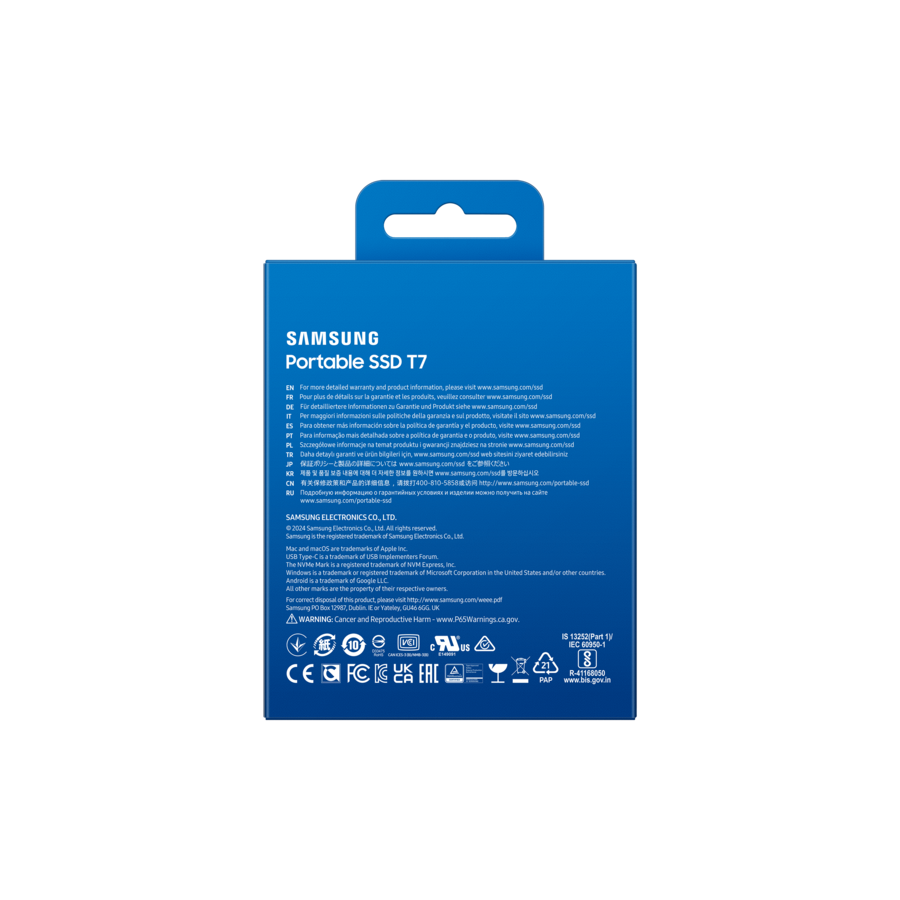 EXT.SSD SAMSUNG Portable T7 1TB USB 3.2 Gen 2 Sequential Read/Write : Up to 1,050MB/sec /Up to 1,000 MB/sec/siva/MU-PC1T0T/WW