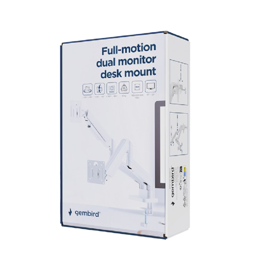 NOSAČ ZA DVA MONITORA GEMBIRD MA-DA2-06-W, montaža na sto, 17" up to 32", up to 10 kg, white