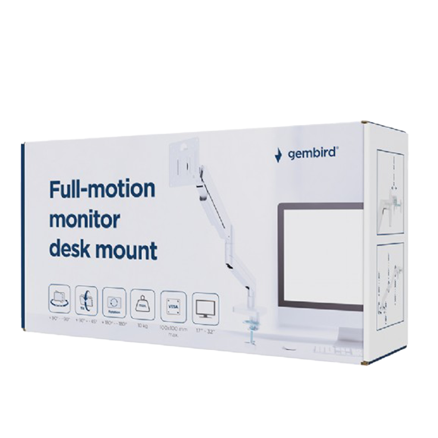 NOSAČ ZA MONITOR GEMBIRD MA-DA1-04-W, montaža na stol, (tilting, swivel), 17”-32”, up to 10 kg, white