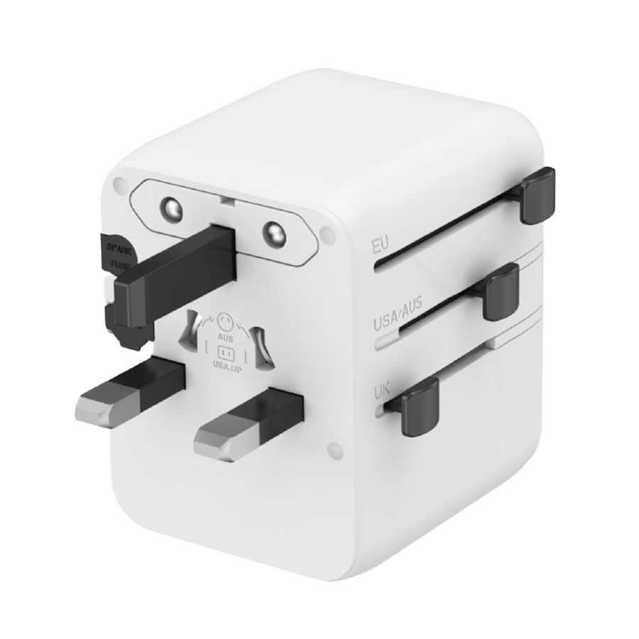 Univerzalni strujni adapter za sve zemlje + USB + Type-C punjač GEMBIRD, 20 W, white, TPA-1A2C20-01-W