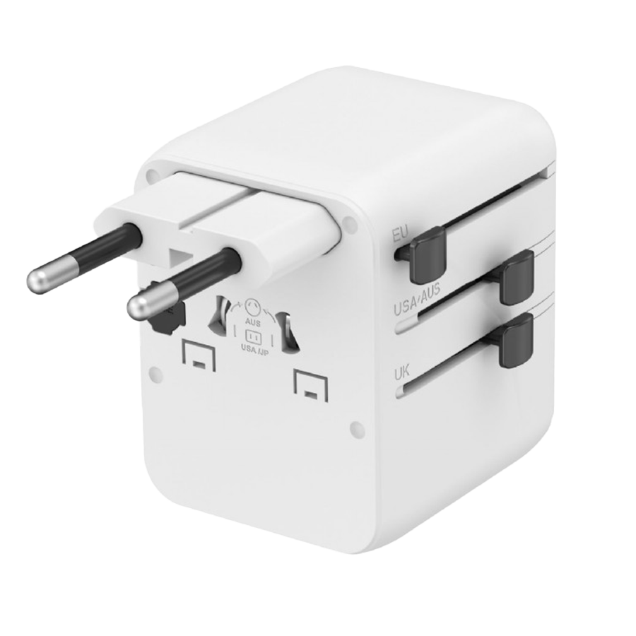 Univerzalni strujni adapter za sve zemlje + USB + Type-C punjač GEMBIRD, 20 W, white, TPA-1A2C20-01-W