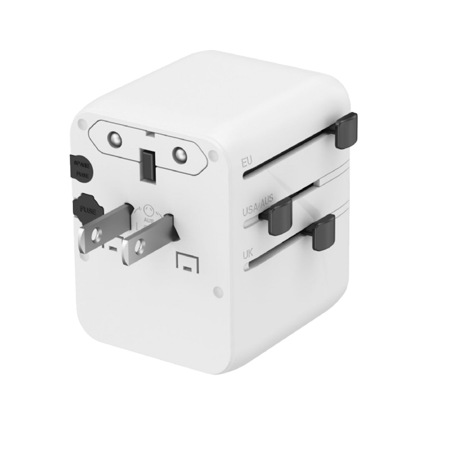 Univerzalni strujni adapter za sve zemlje + USB + Type-C punjač GEMBIRD, 20 W, white, TPA-1A2C20-01-W