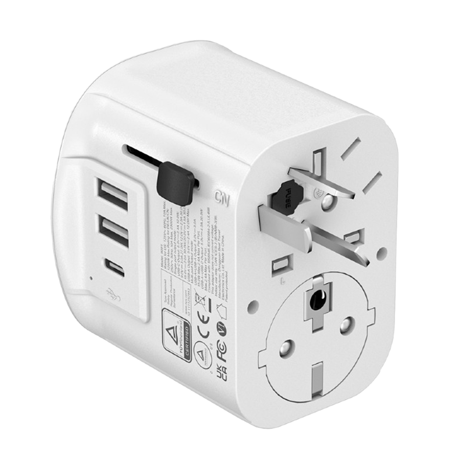 Univerzalni strujni adapter za sve zemlje + USB + Type-C punjač GEMBIRD, 20 W, white, TPA-EU2A1C15-01-W