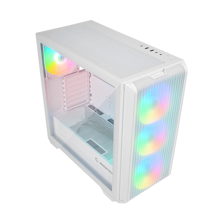 Kućište gaming RAMPAGE CRAFT White Mesh Type-C*1 Usb3.0*2 HD Audio 1*14CM 3*12CM ARGB Fan ATX Mid-T, 39988