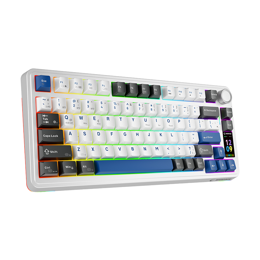 Tastatura gaming RAMPAGE QUELL PRO screen White Hot Swap 2.4g Bt Wireless RGB Gasket Oil Switch English Layout PBT KeyCaps Mechanical KLA, 42257