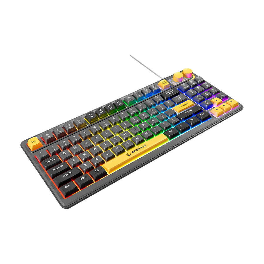 Tastatura gaming RAMPAGE Cyclone Gray/Black/Yellow USB RGB illuminated Us Layout English Compact Membrane, 41693