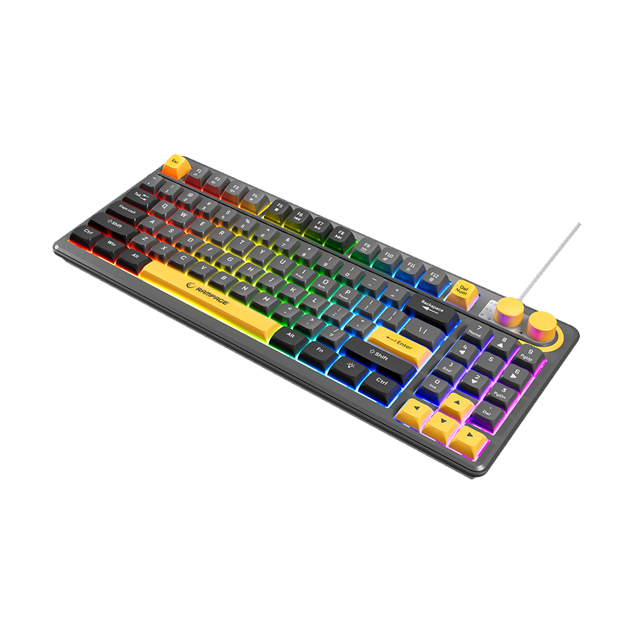 Tastatura gaming RAMPAGE Cyclone Gray/Black/Yellow USB RGB illuminated Us Layout English Compact Membrane, 41693