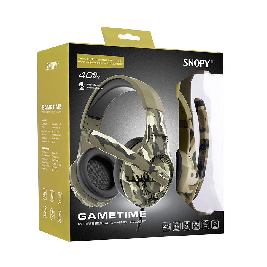 Slušalice sa mikrofonom gaming Snopy SN-8800 GAMETIME Camouflage Pattern PC 3,5M PS4-XBOX-Mobile Gaming Headset with Adjustable Microphone, 32595