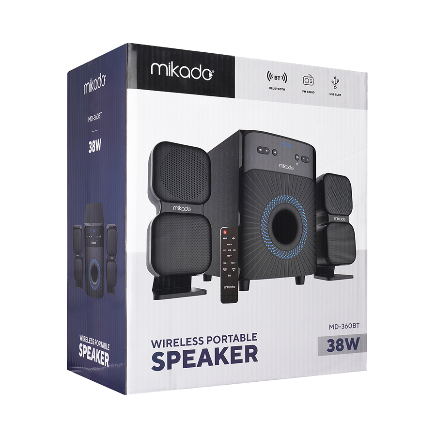 Zvučnici 2.1 gaming Mikado MD-360BT 2 1 38W BT/AUX/USB/FM/LED Display Multimedia Speaker, 36904