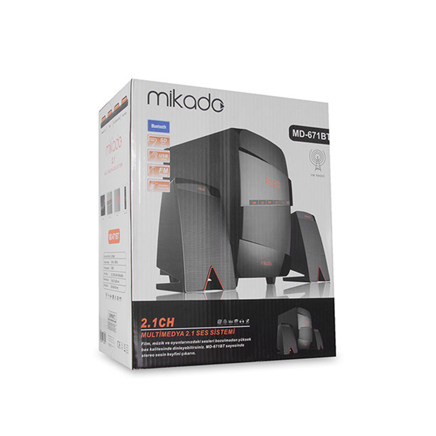 Zvučnici 2.1 gaming Mikado MD-671BT 2 + 1 40W RMS Black Usb + SD + Fm SupportedMultimedia Bluetooth Speaker, 22077