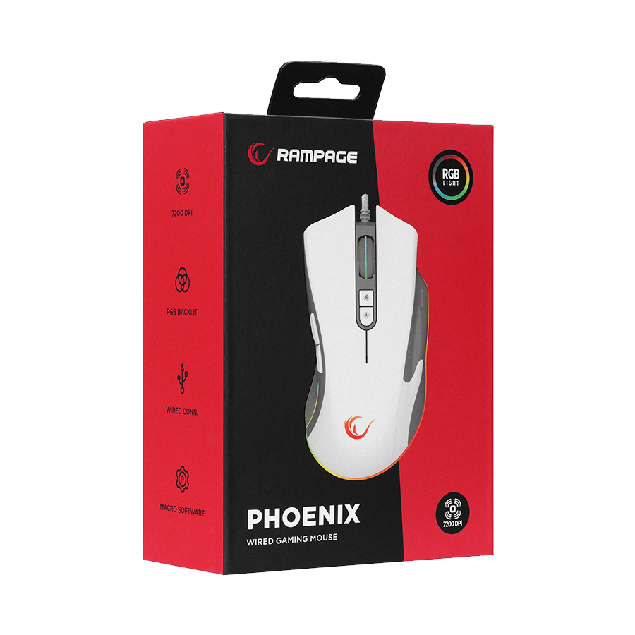 Miš gaming RAMPAGE SMX-R22 PhoenIX V2 White 7 key RGB 12800DPI, 39102
