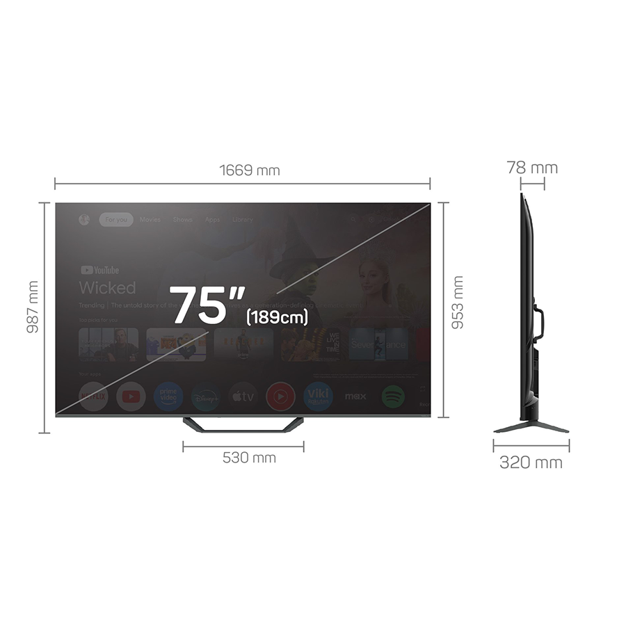 TESLA QLED TV 75" Q75E655GUS UHD Google TV, DVB-T/T2/C/S/S2;HDMIx3:USBx2:CI;2x12W Box Zvucnici