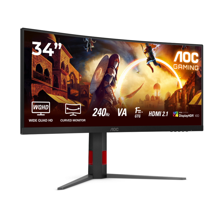 MONITOR AOC CU34G4Z 34" Curved Fast VA, WQHD 3440x1440, 240Hz, 1500R, 1ms, DisplayHDR 400, Adaptive Sync, 2x HDMI 2.1, 1x DP 1.4, USB hub, Ergonomic