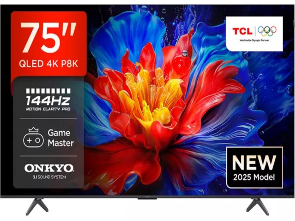 TCL 75"P8K 4K QLED TV 144HzGoogle TV; Motion Clarity Pro;Game Master; Onkyo 2.1; ( 75P8K )