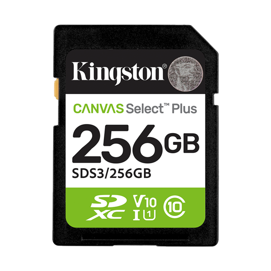 Picture of SD card Kingston 256 GB SDS3/256GB  Class10 Canvas Select Plus SD adapter;100MBs Read,Class 10 UHS-I