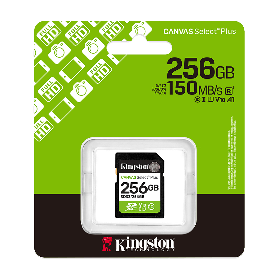 SD card Kingston 256 GB SDS3/256GB Class10 Canvas Select Plus SD adapter;100MBs Read,Class 10 UHS-I