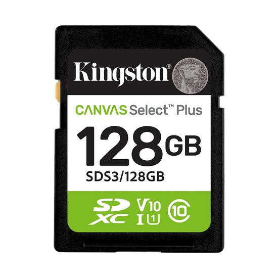 Picture of SD card Kingston 128 GB SDS3/128GB  Class10 Canvas Select Plus SD adapter;100MBs Read,Class 10 UHS-I
