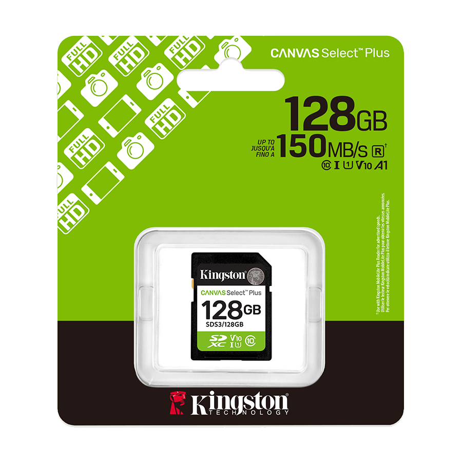 SD card Kingston 128 GB SDS3/128GB Class10 Canvas Select Plus SD adapter;100MBs Read,Class 10 UHS-I