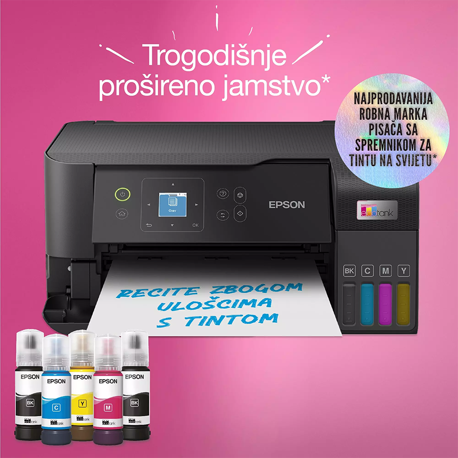 Printer EPSON EcoTank L3560 print/scan/copy/fax Rez.4.800 x 1.200 dpi. 33str/min Monokrom.20str/min Colour. ADF.Duplex.USB, LAN.WiFi. tinte br.103