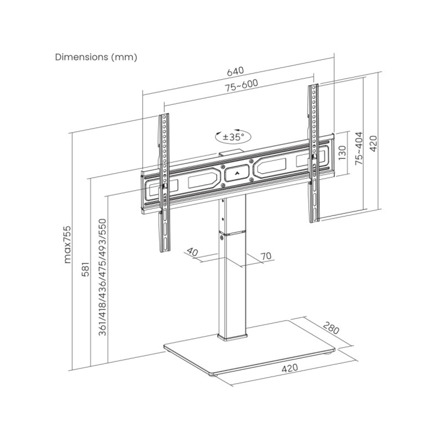 Stalak/Nogara za TV VESA GEMBIRD TVS-D75S-01 black, 37" - 75"
