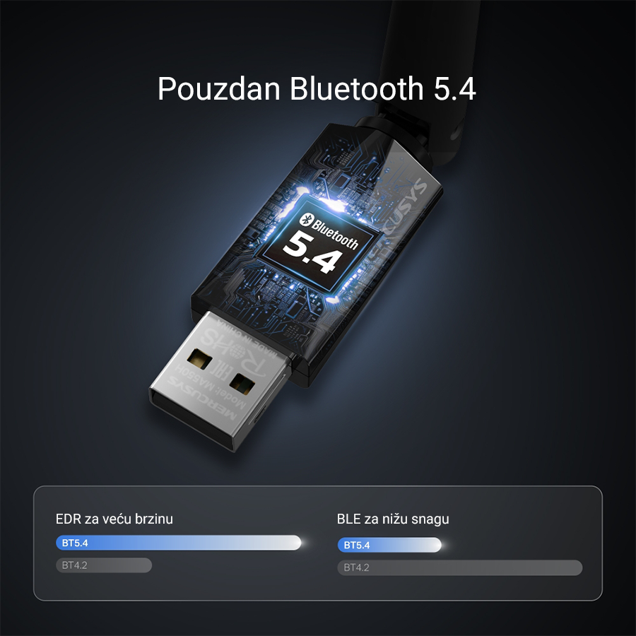 USB Bluetooth dongle Mercusys MA550H Long Range Bluetooth USB Adapter, Bluetooth BT 5.4, 1x High Gain External Antenna, USB-A, Bluetooth Low Energy