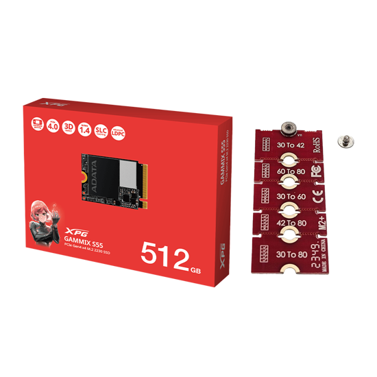 Picture of SSD ADATA XPG 512GB PCIE 2230 GEN 4 SGAMMIXS55-512G-C 5000/3800Mbps + RISER Adapter SSD M.2 2230 na 2280