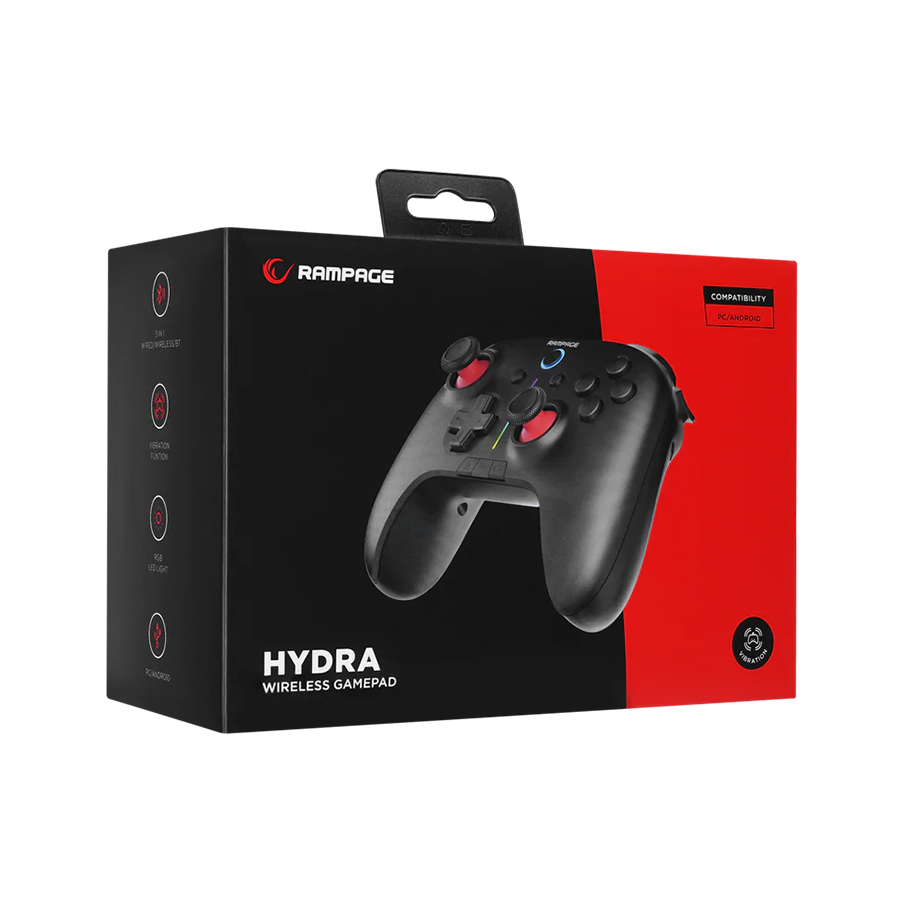Game Pad gaming RAMPAGE HYDRA Black bluetooth wireles 2.4 GHz PC Gamepad RGB Joypad, 41047