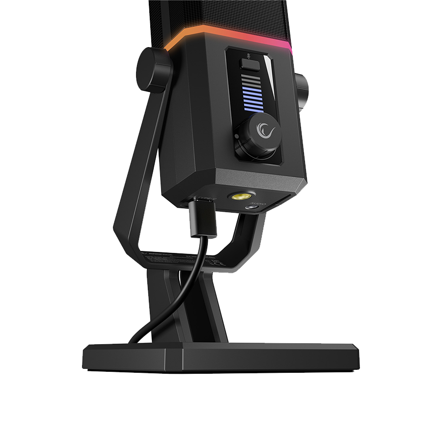 Mikrofon gaming RAMPAGE RA-MP75 CYCLONE Black Desktop Microphone with RGB Audio Indicator, 42249