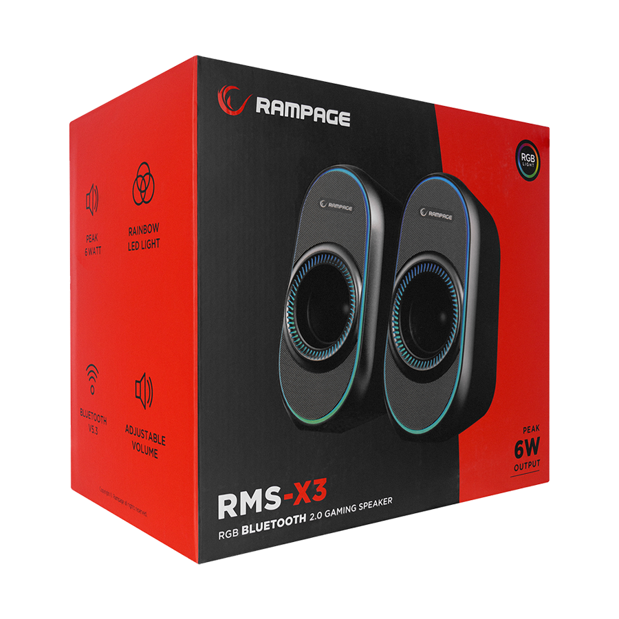 Zvučnici 2.0 gaming RAMPAGE RMS-X3 2.0 6W Bluetooth Enabled Black Multimedia RGB Lighted Gaming USB Speaker, 39543