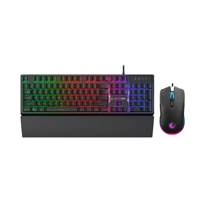 Tastatura + miš gaming RAMPAGE KM-RX7 Fortuna V2 Rainbow Lighting USB White Gaming Combo Us Layout English Gaming Keyboard 12800 DPI Mouse, 42578