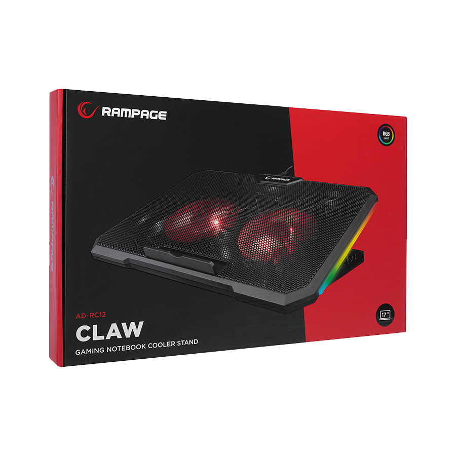 Postolje za notebook gaming Rampage AD-RC12 GAMEZONE Black 2 Fan 2 USB RGB Illuminated 15"-17" Notebook Cooler Stand, 36323