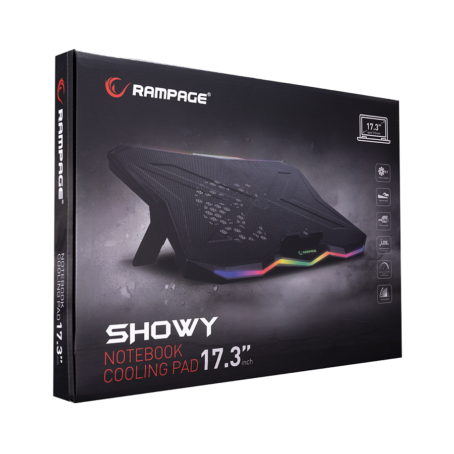 Postolje za notebook gaming Rampage AD-RC8 SHOWY Black 180mm Fan 15-17" RGB Light Notebook Cooling Stand, 33450