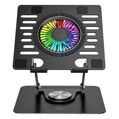 Postolje za notebook riser stand preklopivi rotirajuci, Addison AD-RC36 Steely 360 Degree Fan Fan Fan RGB Light Adjustable Black Metal 42029