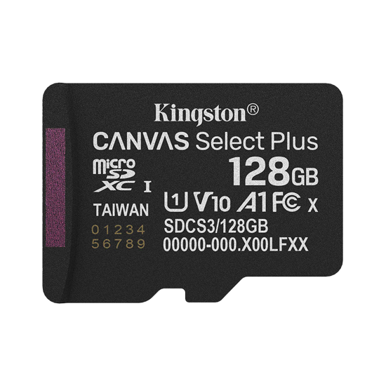 Picture of Micro SD card Kingston 128 GB SDCS3/128GB  Class10 Canvas Select Plus SD adapter;100MBs Read,Class 10 UHS-I
