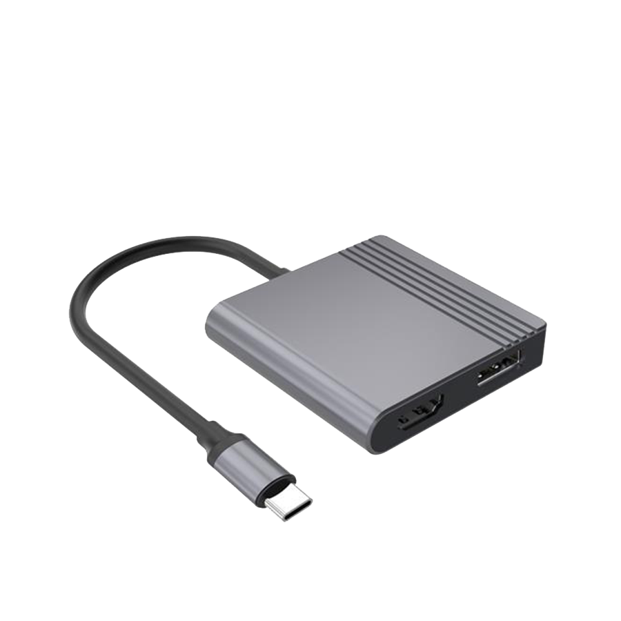 USB adapter Type-C to HDMI i DiplayPort adapter 4K 60Hz, black, GEMBIRD, A-CM-HDMIFDPF-01