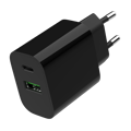 Picture of USB punjač 1xType-C + 1xUSB-A fast charger, 20W, black GEMBIRD, TA-UC-PDQC20-01-BK