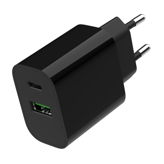 Picture of USB punjač 1xType-C + 1xUSB-A fast charger, 20W, black GEMBIRD, TA-UC-PDQC20-01-BK